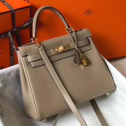 HERM Kelly 25cm Retourne Bag In Tourterelle Clemence Leather
