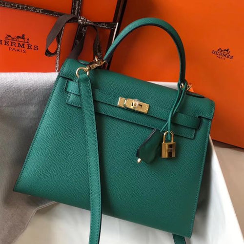 HERM Kelly 25cm Sellier Bag In Malachite Epsom Leather