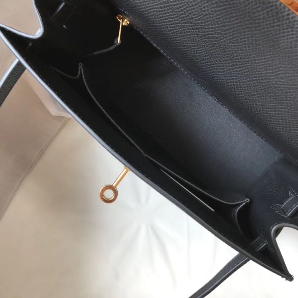 HERM Kelly 25cm Sellier Bag In Black Epsom Leather