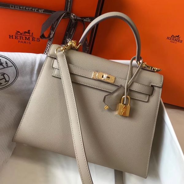 HERM Kelly 25cm Sellier Bag In Tourterelle Epsom Leather