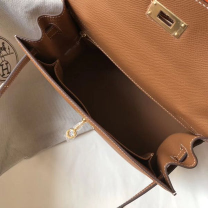 HERM Kelly 28cm Bag In Gold Epsom Leather GHW