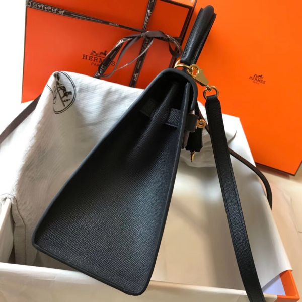 HERM Kelly 28cm Bag In Black Epsom Leather GHW