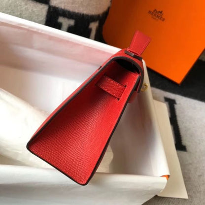 HERM Kelly Pochette Bag In Red Epsom Leather