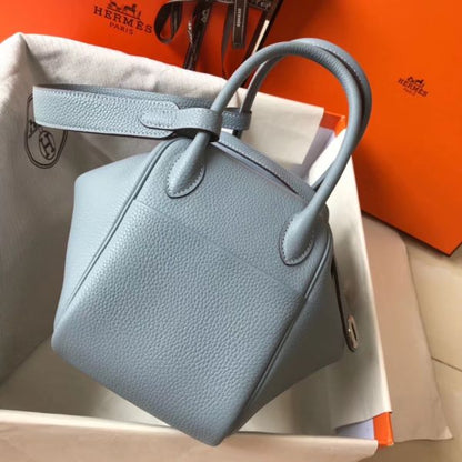 HERM Lindy 26cm Bag In Blue Lin Clemence Leather PHW