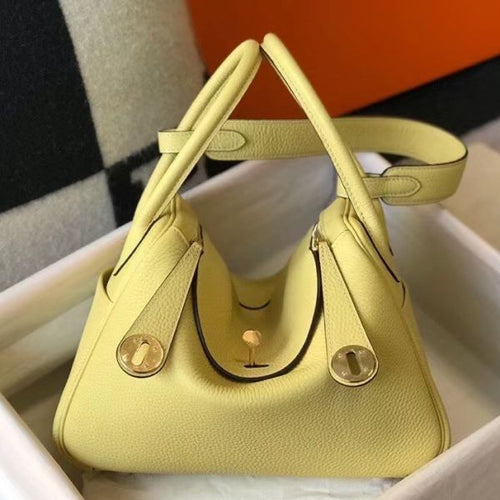 HERM Lindy 26cm Bag In Jaune Poussin Clemence Leather GHW