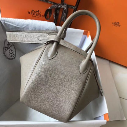 HERM Lindy 26cm Bag In Gris Tourterelle Clemence Leather PHW
