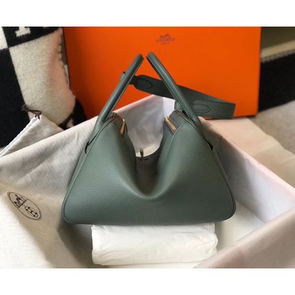 HERM Lindy 26cm Bag In Vert Amande Clemence Leather GHW