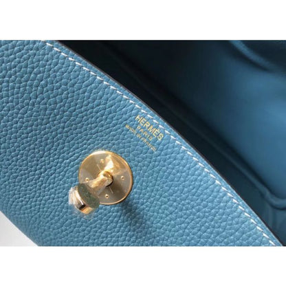 HERM Lindy 30cm Bag In Blue Jean Clemence Leather GHW