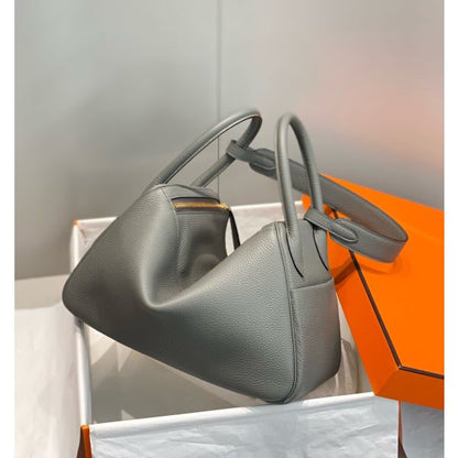 HERM Lindy 30cm Bag In Gris Meyer Clemence Leather GHW