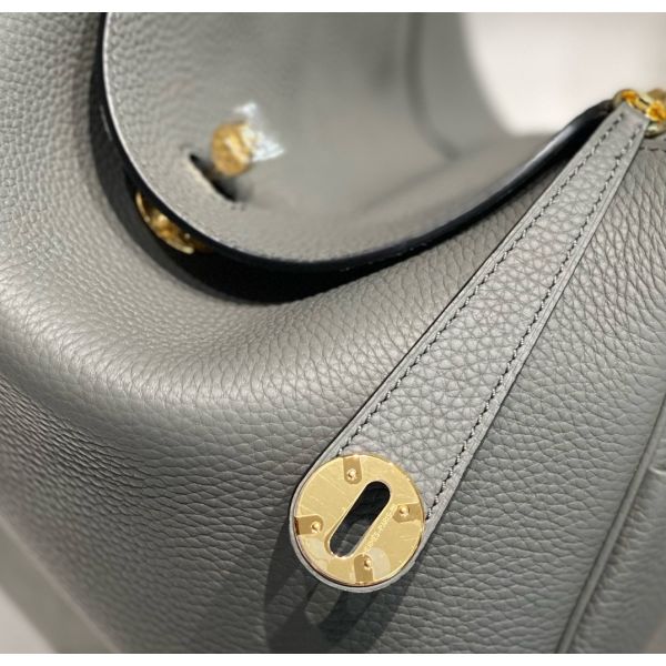 HERM Lindy 30cm Bag In Gris Meyer Clemence Leather GHW