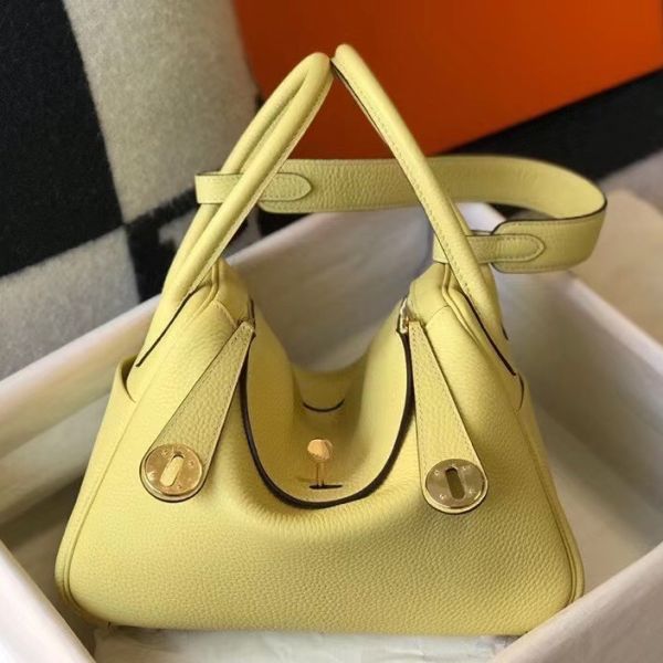 HERM Lindy 30cm Bag In Jaune Poussin Clemence Leather GHW