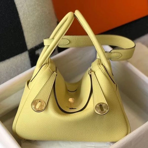 HERM Lindy 30cm Bag In Jaune Poussin Clemence Leather GHW