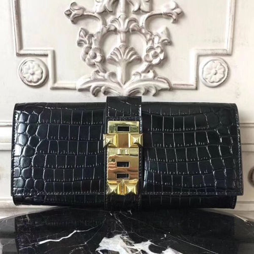 HERM Medor Clutch Bag In Black Crocodile Leather