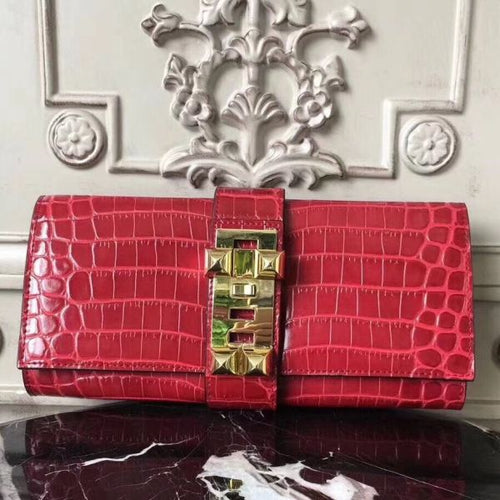 HERM Medor Clutch Bag In Red Crocodile Leather
