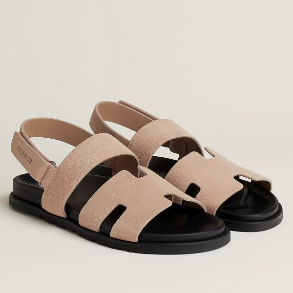 HERM Men's Genius Sandals In Beige Suede Calfskin