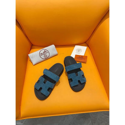 HERM Men's Chypre Sandals in Blue Suede Calfskin