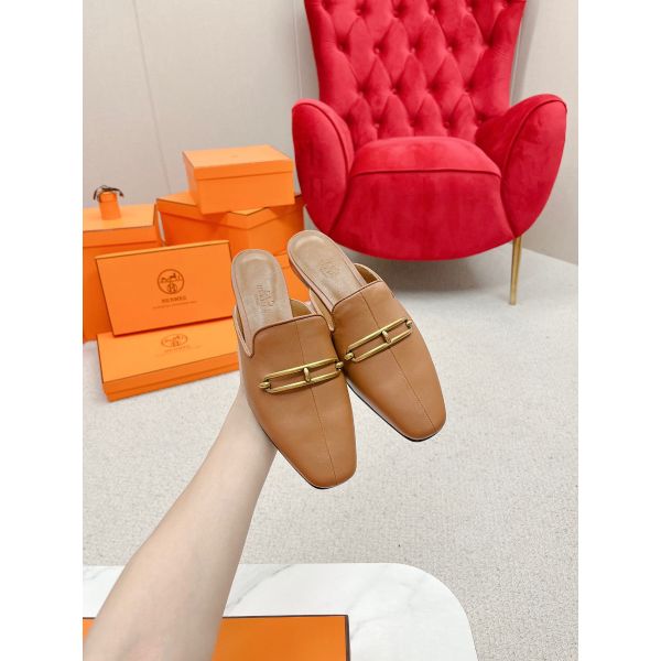 HERM Esmee Mules in Brown Calfskin