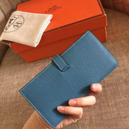 HERM Blue Jean Clemence Bearn Gusset Wallet