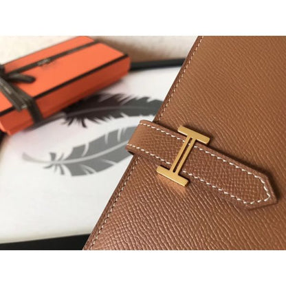 HERM Brown Epsom Bearn Gusset Wallet
