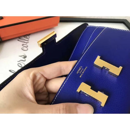HERM Constance Long Wallet In Blue Electric Epsom Leather