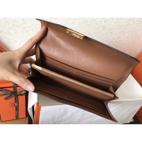 HERM Constance Long Wallet In Gold Epsom Leather