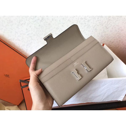 HERM Constance Long Wallet In Grey Epsom Leather