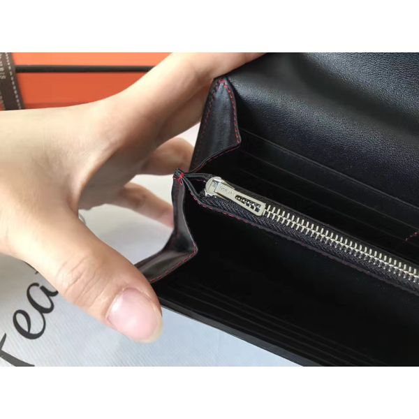 HERM Constance Long Wallet In Black Swift Leather