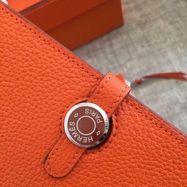 HERM Dogon Duo Wallet In Orange Clemence Leather