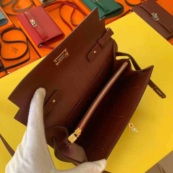 HERM Kelly Classique To Go Wallet In Bordeaux Epsom Calfskin