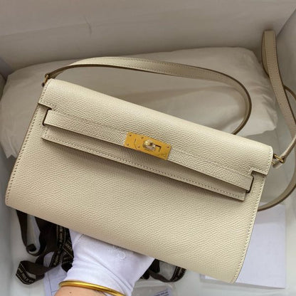 HERM Kelly Classique To Go Wallet in Craie Epsom Calfskin