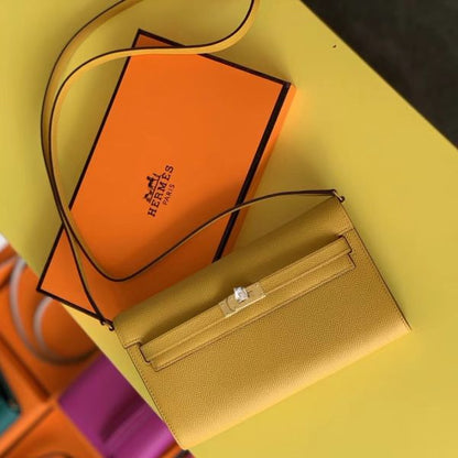 HERM Kelly Classique To Go Wallet In Yellow Epsom Calfskin