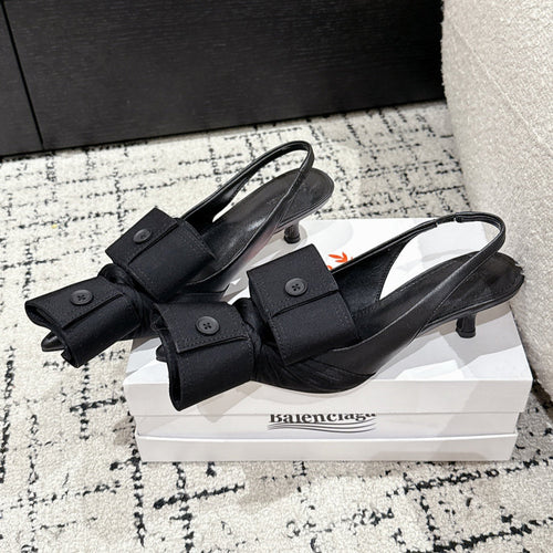 KNIFE CHEMISE 45MM SLINGBACK IN BLACK COTTON AND CALFSKIN