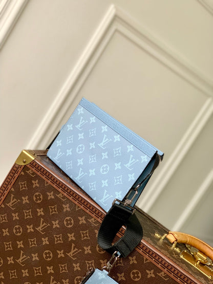 GASTON WEARABLE WALLET 22 IN BLUE MONOGRAM COATED CANVAS