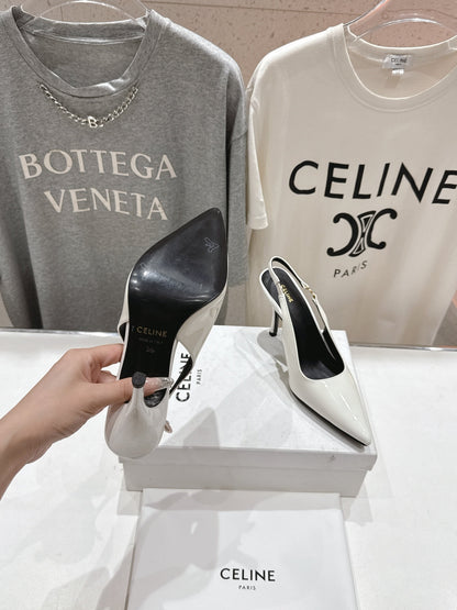 JUDY TRIOMPHE STILETTO SLINGBACK 75MM IN WHITE PATENT CALFSKIN