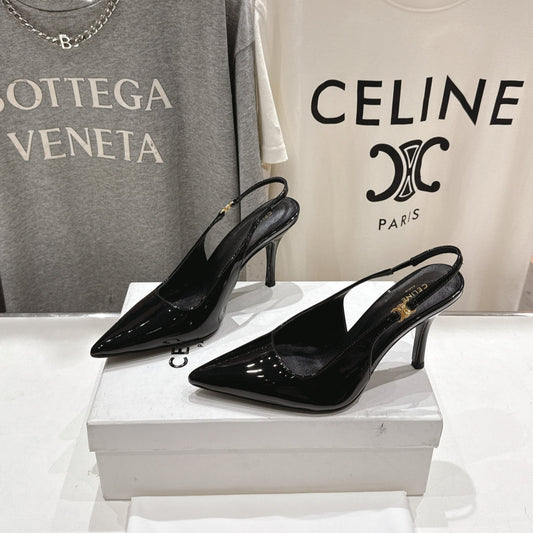 JUDY TRIOMPHE STILETTO SLINGBACK 75MM IN BLACK PATENT CALFSKIN
