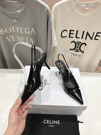 JUDY CAP TOE SLINGBACK 65MM IN BLACK SMOOTH AND SHINY CALFSKIN