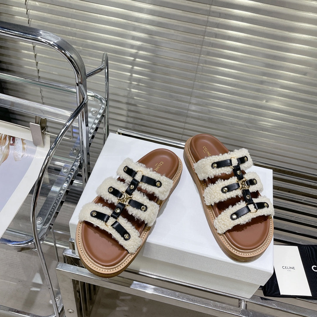 TIPPI SLIDE IN SHEARLING AND CALFSKIN BLACK/NATURAL