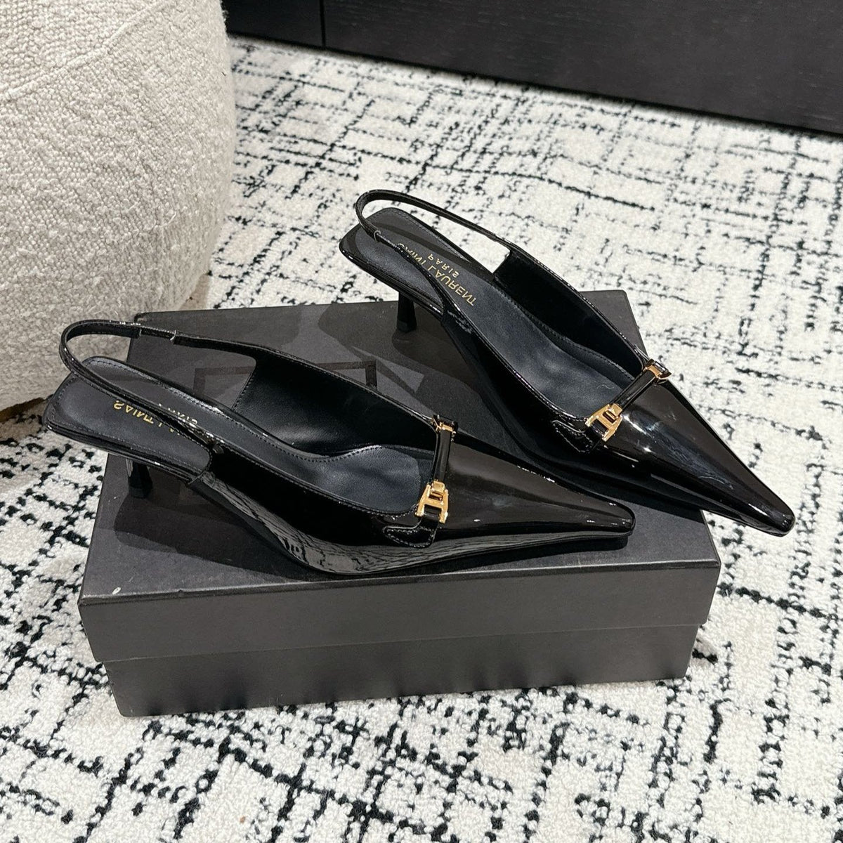 SL CARINE SLINGBACKS PUMP 45 BLACK CALFSKIN