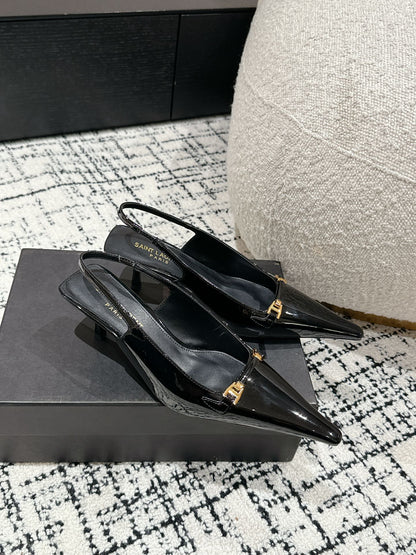 SL CARINE SLINGBACKS PUMP 45 BLACK CALFSKIN