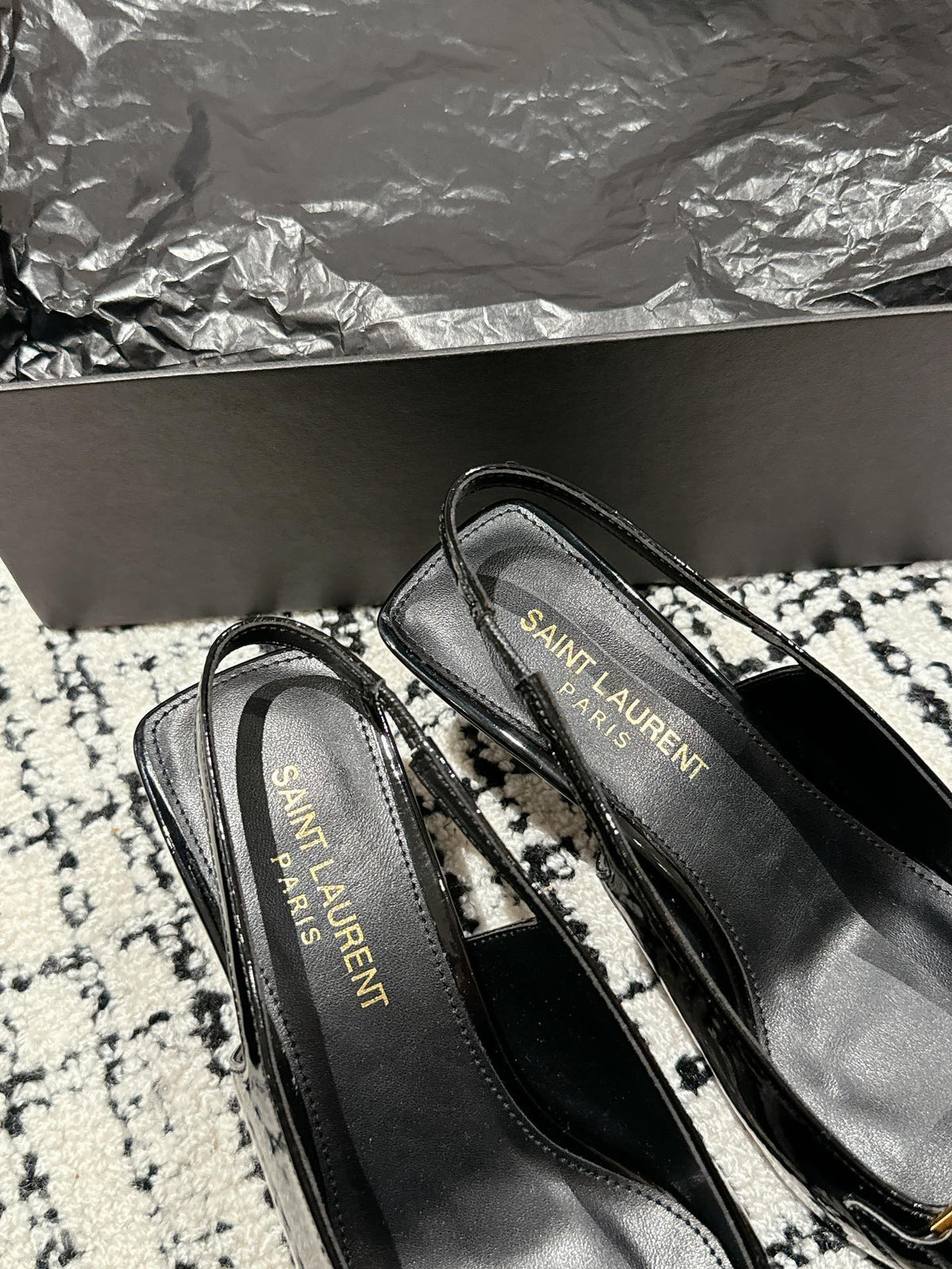 SL CARINE SLINGBACKS PUMP 45 BLACK CALFSKIN