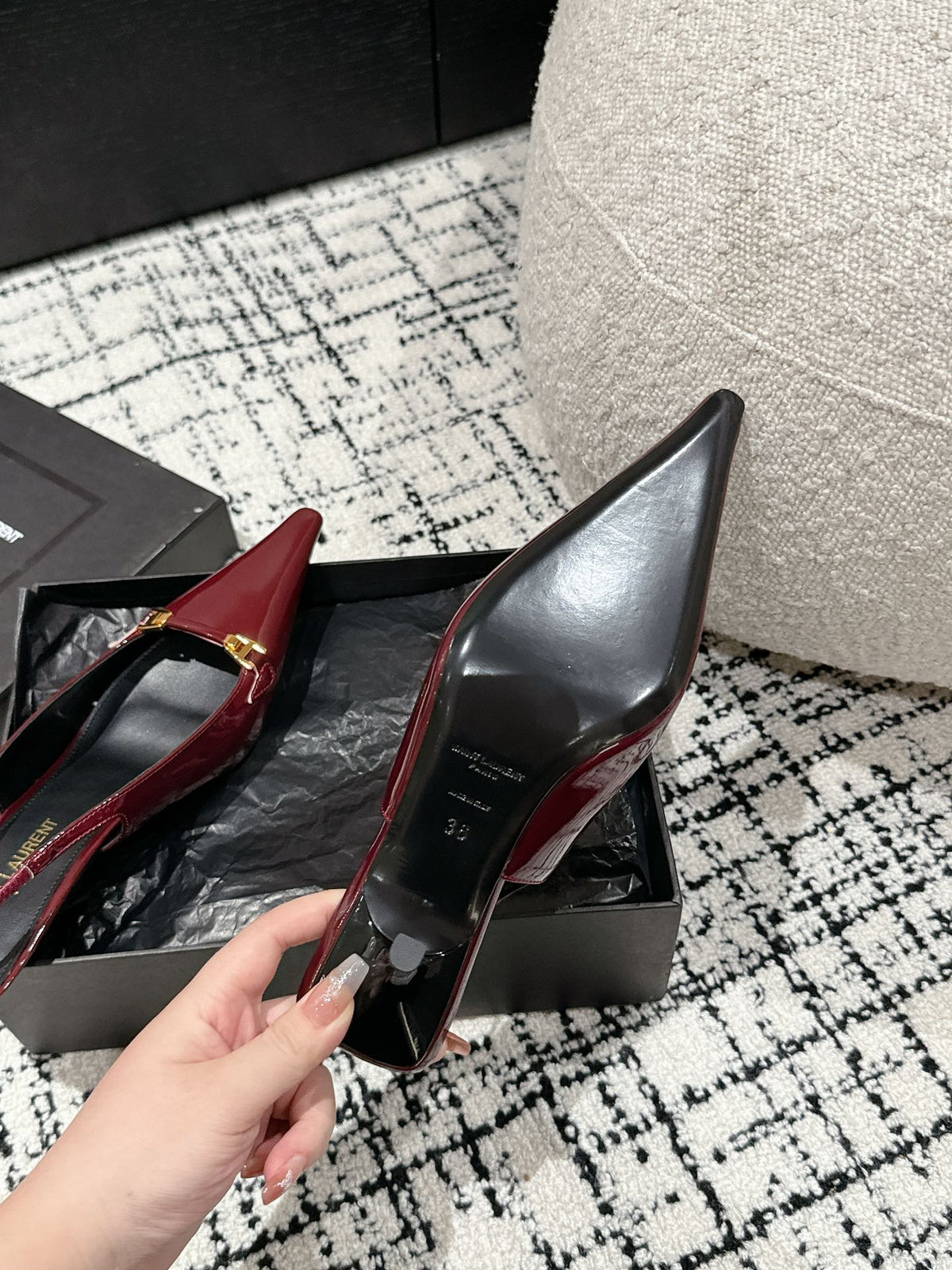 SL CARINE SLINGBACKS PUMP 45 BERRY CALFSKIN