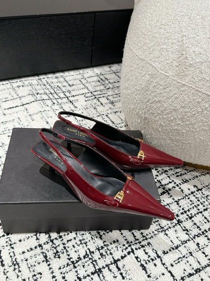 SL CARINE SLINGBACKS PUMP 45 BERRY CALFSKIN