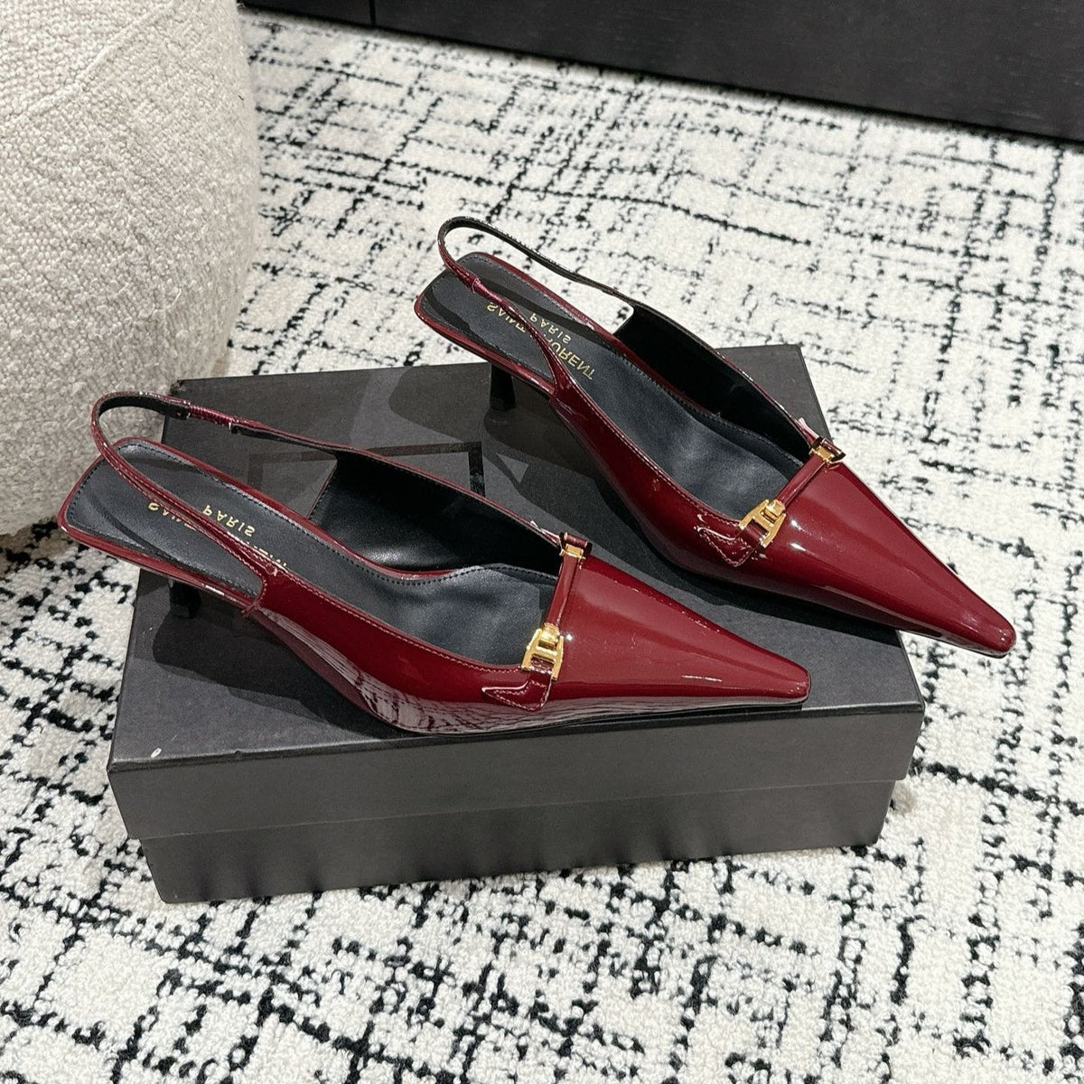 SL CARINE SLINGBACKS PUMP 45 BERRY CALFSKIN