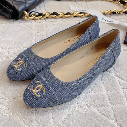 BALLET FLATS IN AEGEAN BLUE DENIM