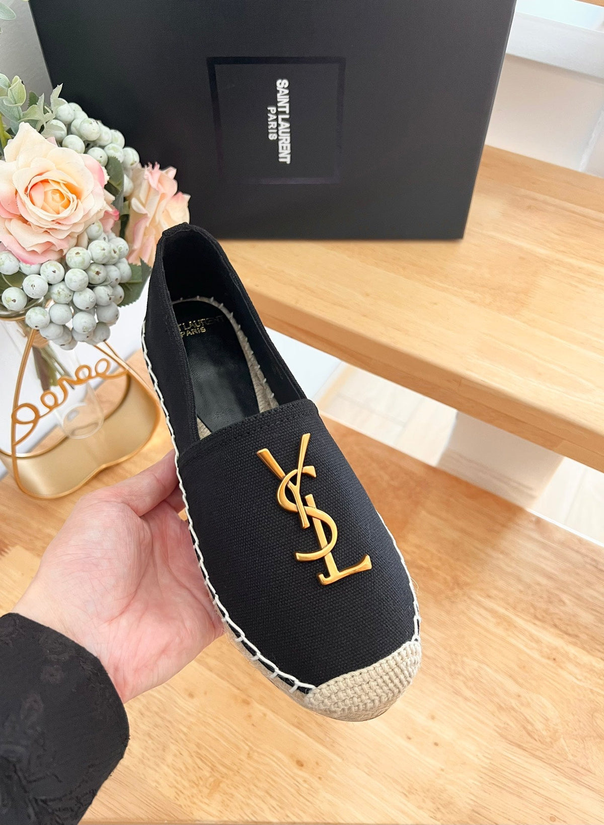 SL YVES LOGO SLIP ON BLACK CANVAS