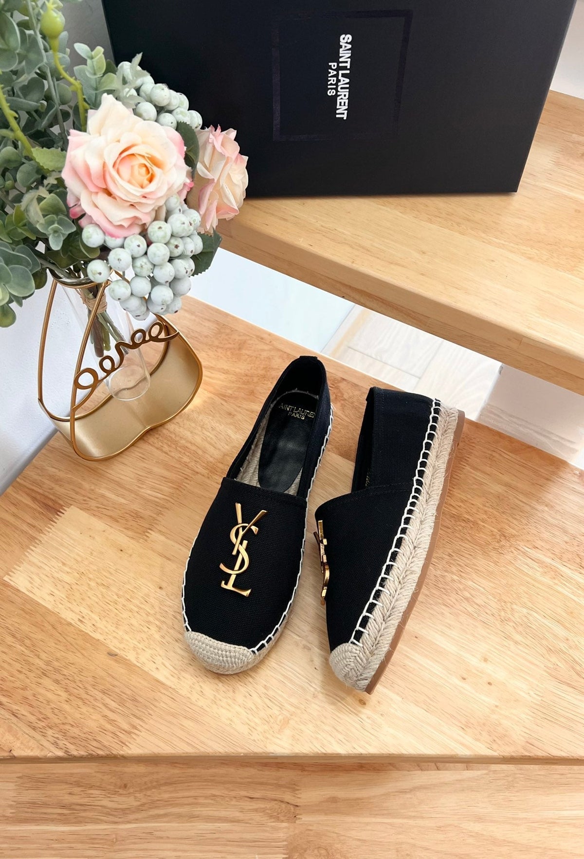SL YVES LOGO SLIP ON BLACK CANVAS