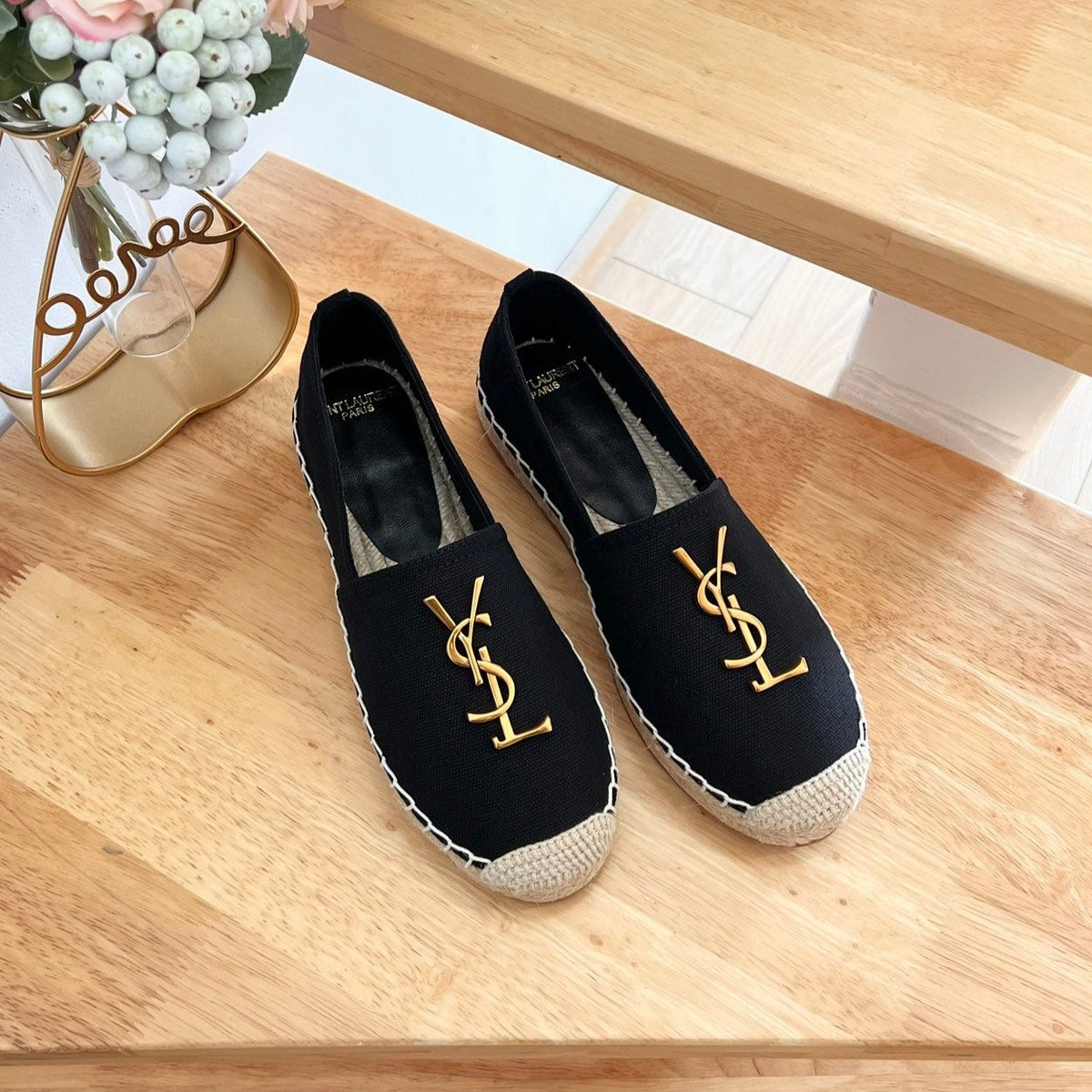 SL YVES LOGO SLIP ON BLACK CANVAS