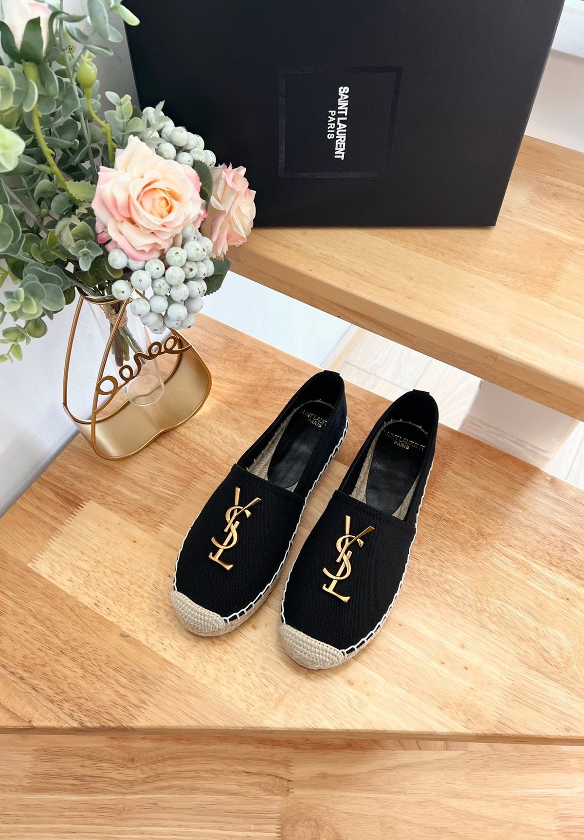 SL YVES LOGO SLIP ON BLACK CANVAS