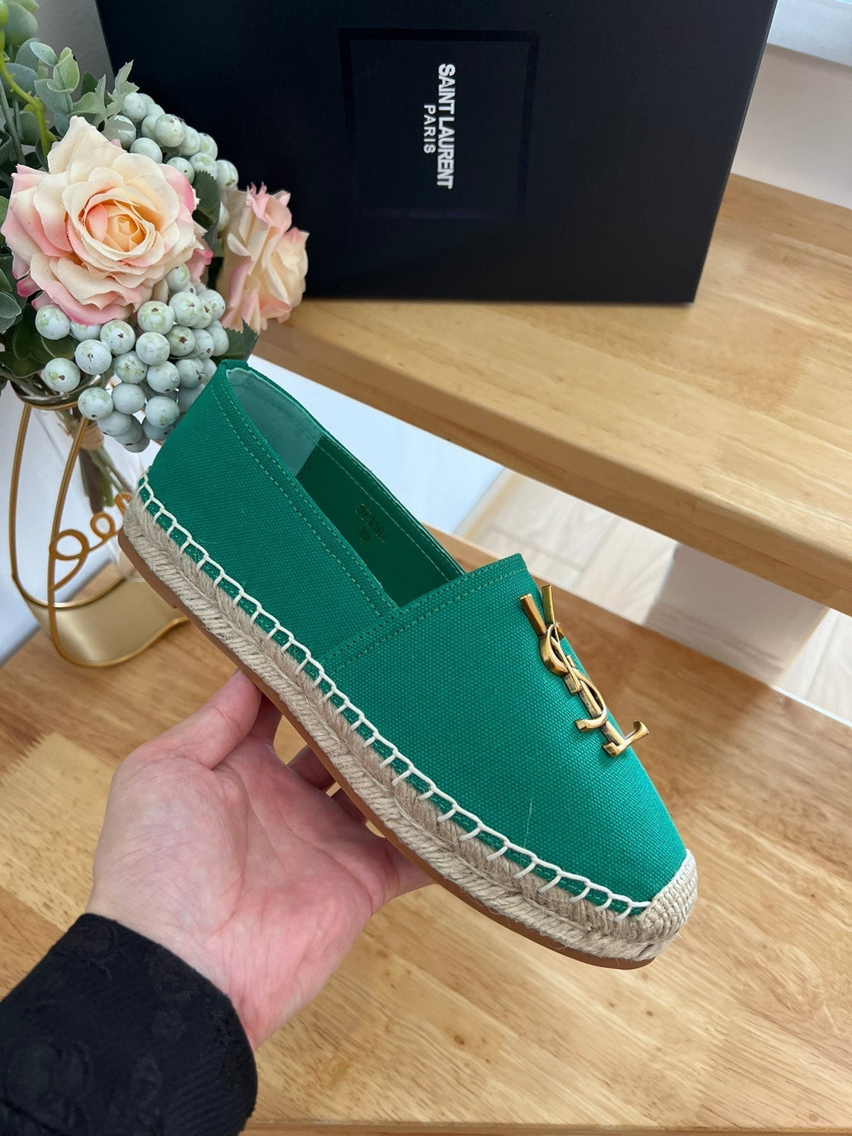 SL YVES LOGO SLIP ON DARK GREEN CANVAS