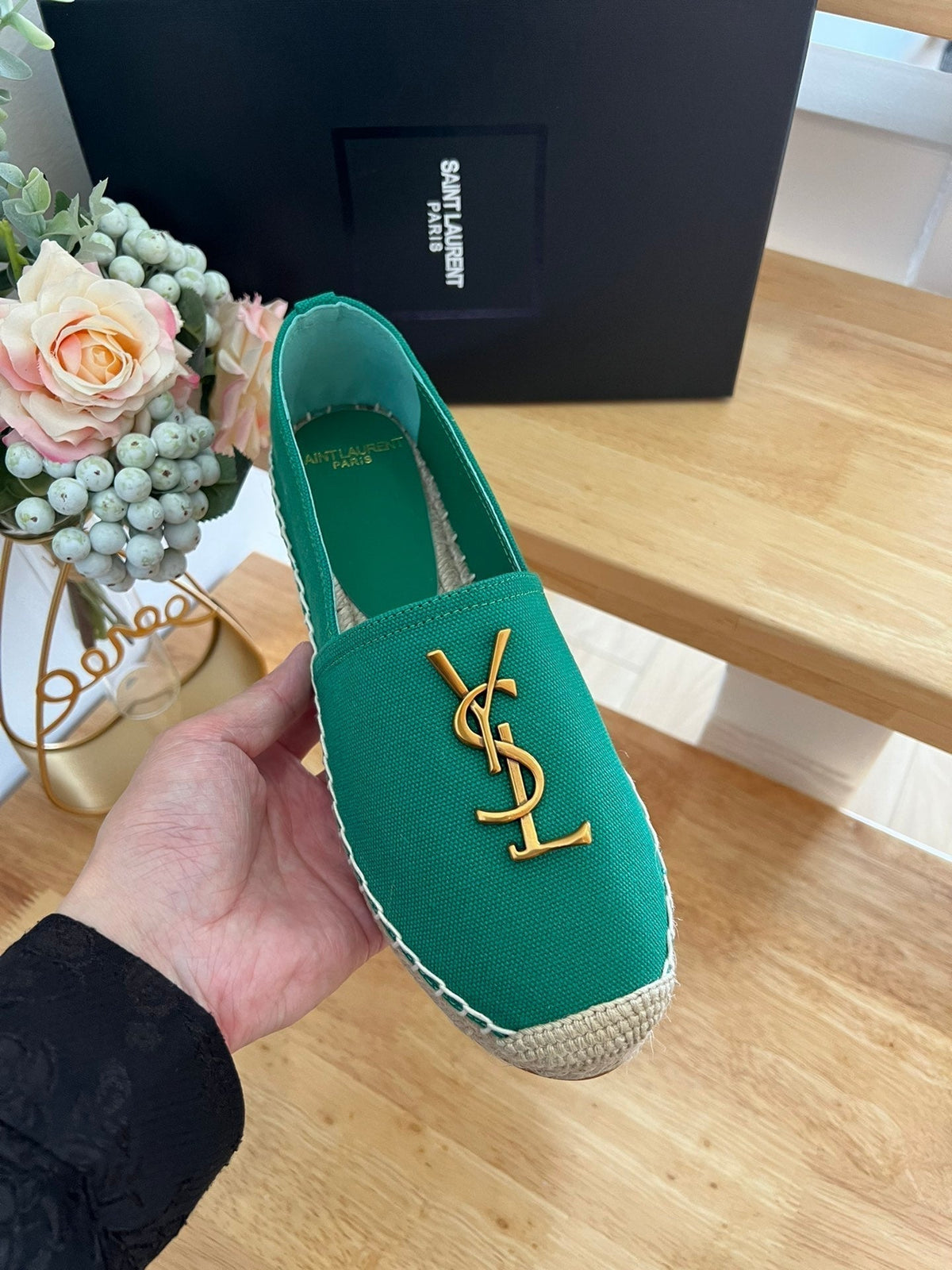 SL YVES LOGO SLIP ON DARK GREEN CANVAS
